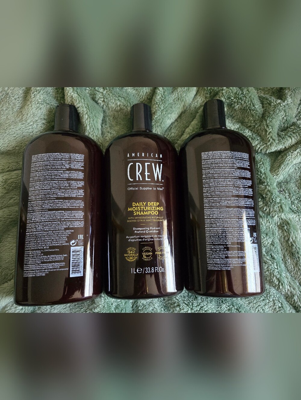 THREE AMERICAN CREW DAILY DEEP MOISTURIZING SHAMPOO FOR MEN 33.8FL OZ EACH - Picture 2 of 9